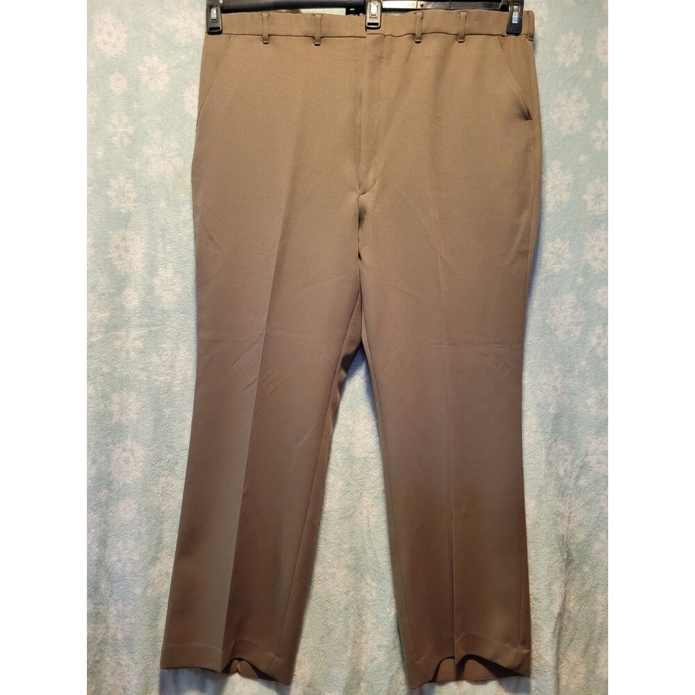 Vintage 70s Sears SportsWear Men's Polyester Pants 44x30 Brown Full Fit Flexslax